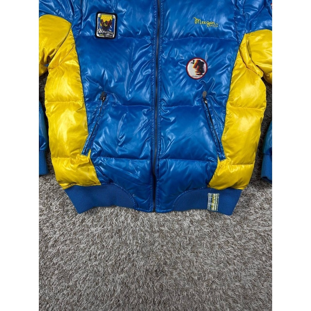 Vintage Meezan Ski Team Patch Puffer Jacket Blue Yellow Men's Large - Picture 3 of 14